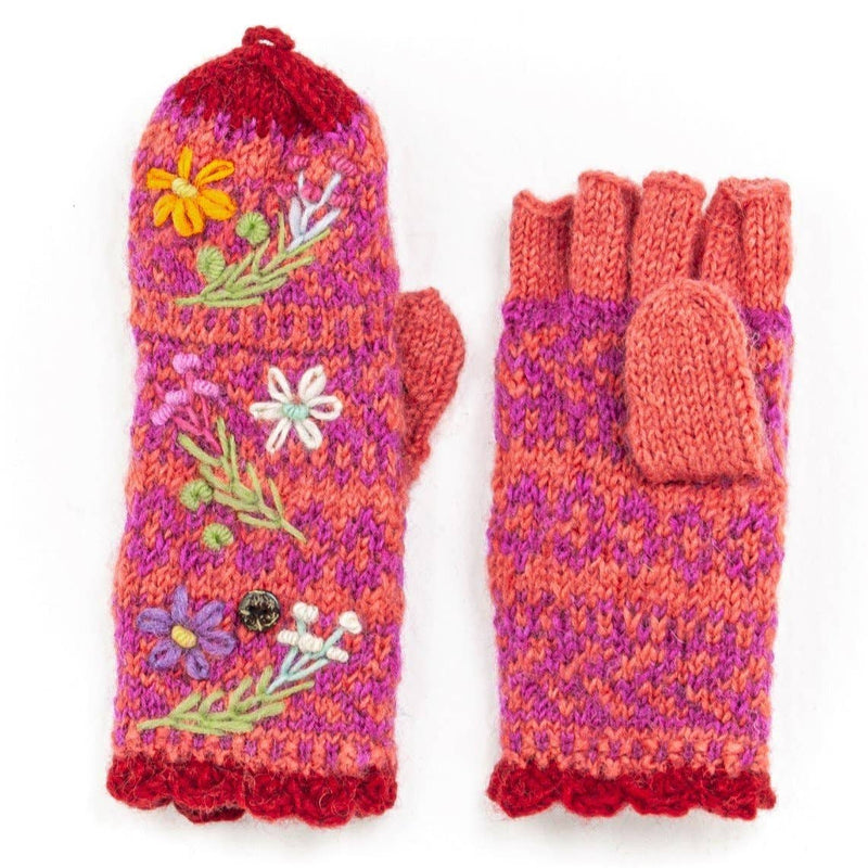 Lost Horizons Canada - Sadie Wool Convertible Mittens with Embroidery