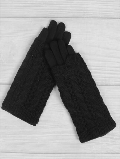 Cable Knitted Double Layered Gloves (3 ways to wear) Black - Lemon And Lavender Toronto