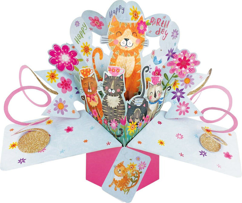 Cat friends Happy Birthday Pop Up Card - Lemon And Lavender Toronto