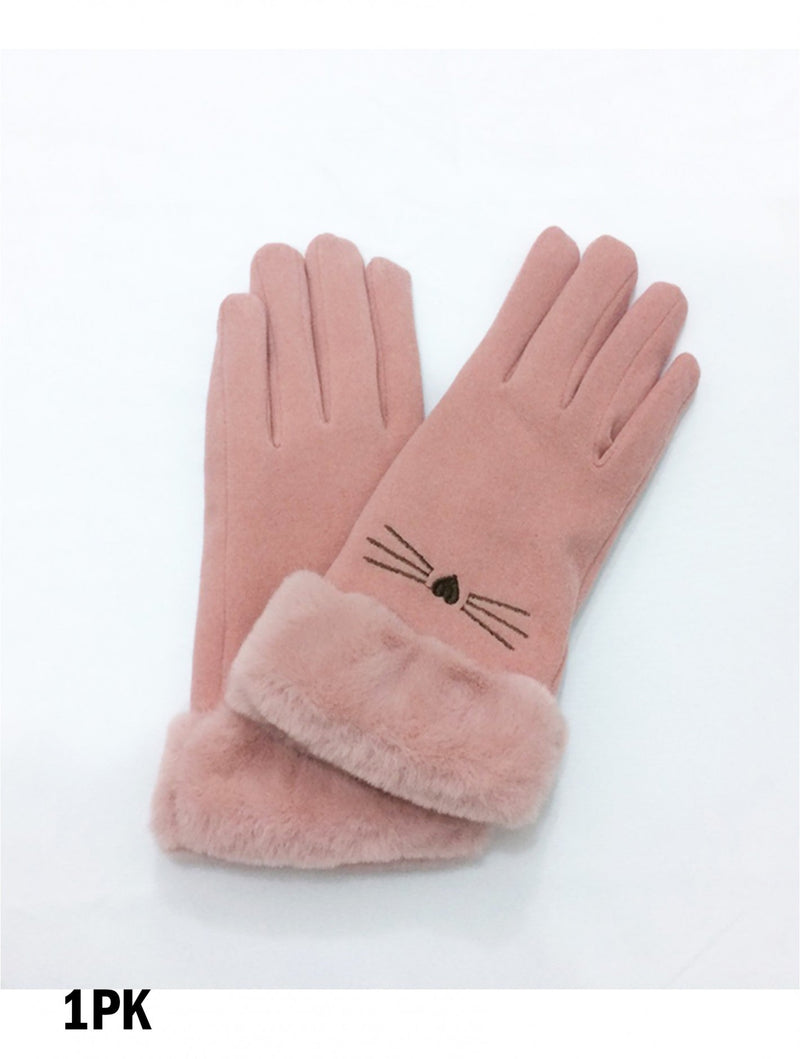 Cat Gloves w/ Faux Fur Trims - Lemon And Lavender Toronto