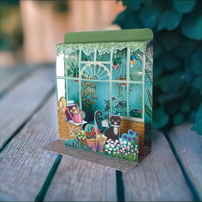 Cat In Garden Pop - Up Small 3D Card - Lemon And Lavender Toronto