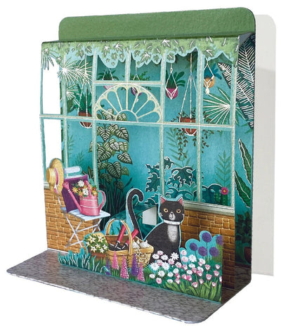 Cat In Garden Pop - Up Small 3D Card - Lemon And Lavender Toronto