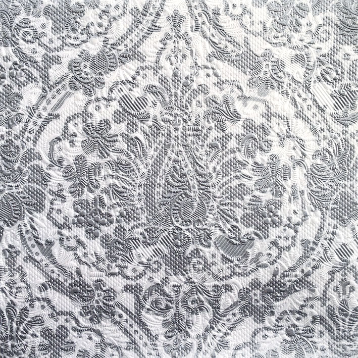 Large Dinner Size Napkins- Elegant Silver Damask