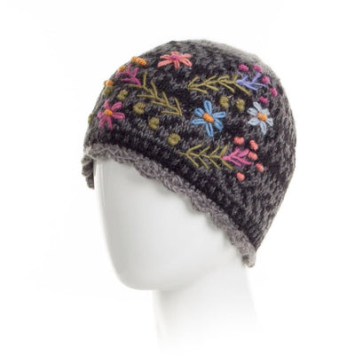 Lost Horizons Canada - Sadie Floral Embroidered Wool Beanie Hat
