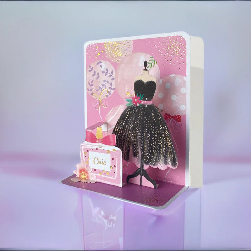 Chic Black Dress Pop - Up Small 3D Card - Lemon And Lavender Toronto