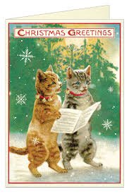 Christmas Greetings Vintage Cats Card - Lemon And Lavender Toronto