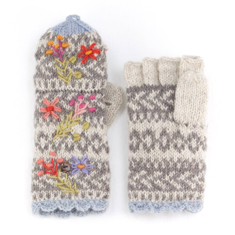 Lost Horizons Canada - Sadie Wool Convertible Mittens with Embroidery