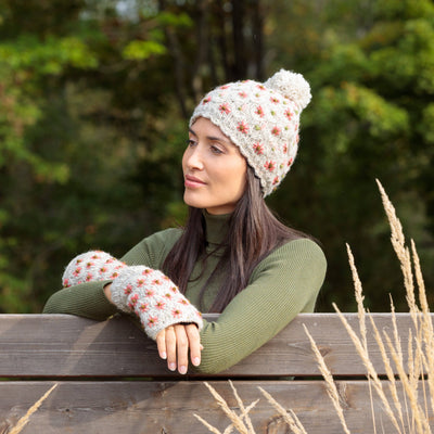 Lost Horizons Canada - Anaya Beanie Hat – Wool Knit with Floral Embroidery