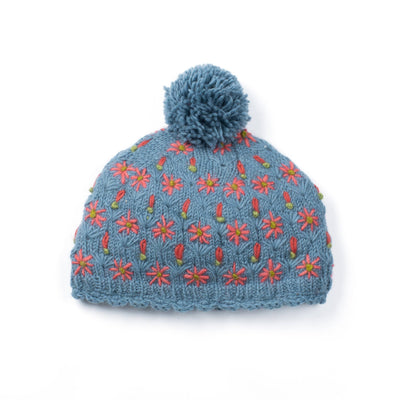 Lost Horizons Canada - Anaya Beanie Hat – Wool Knit with Floral Embroidery