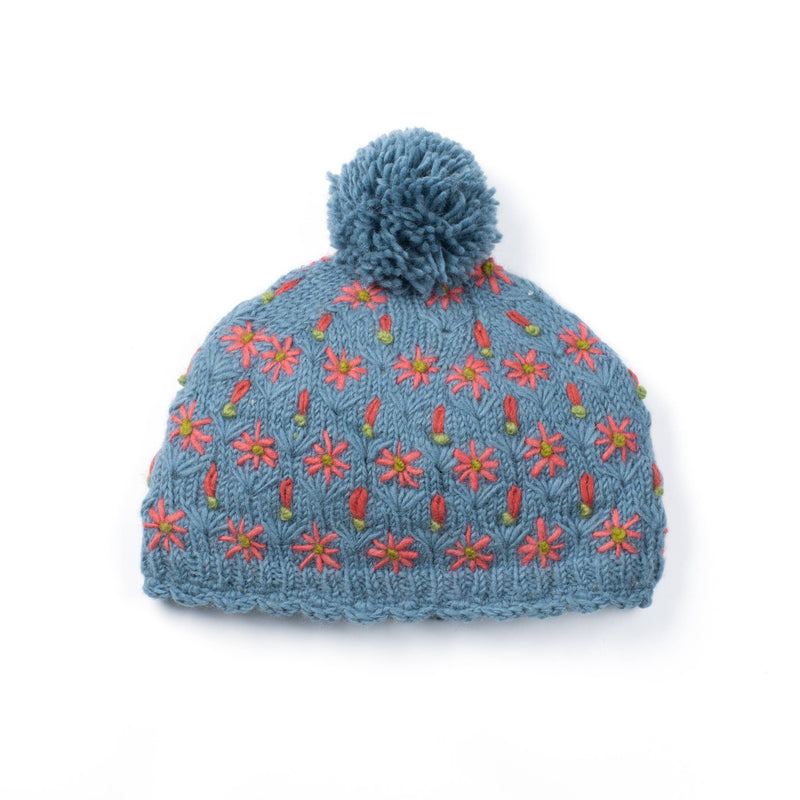 Lost Horizons Canada - Anaya Beanie Hat – Wool Knit with Floral Embroidery