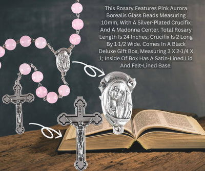 Rosary Pink Aurora Borealis Glass  24L