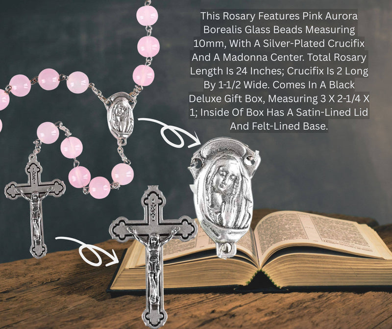 Rosary Pink Aurora Borealis Glass  24L