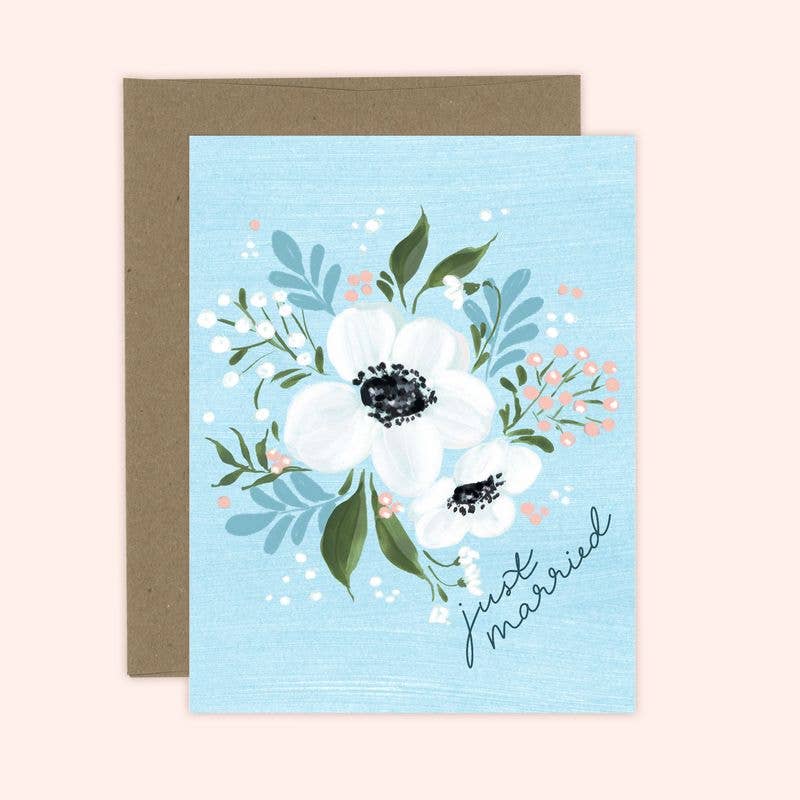 Just Married Floral Wedding Card