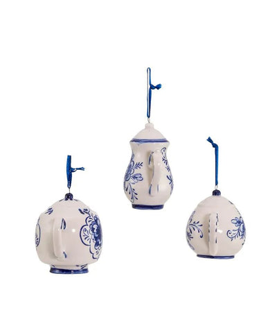 Delft Blue Teapot Ornaments, 3 Assorted - Lemon And Lavender Toronto