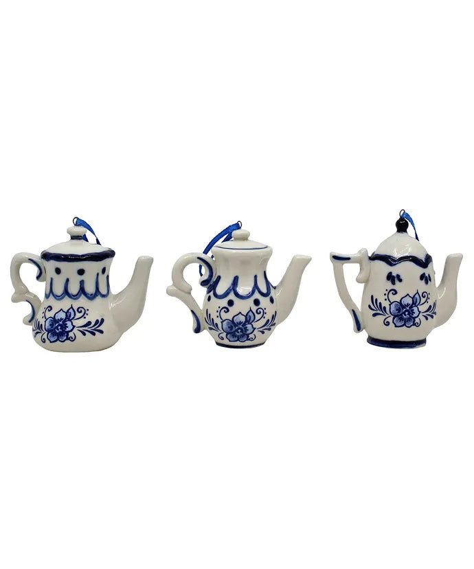 Delft Blue Teapot Ornaments, 3 Assorted - Lemon And Lavender Toronto