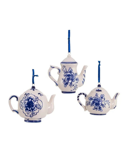 Delft Blue Teapot Ornaments, 3 Assorted - Lemon And Lavender Toronto