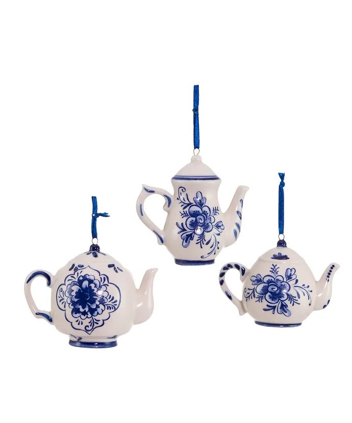 Delft Blue Teapot Ornaments, 3 Assorted - Lemon And Lavender Toronto