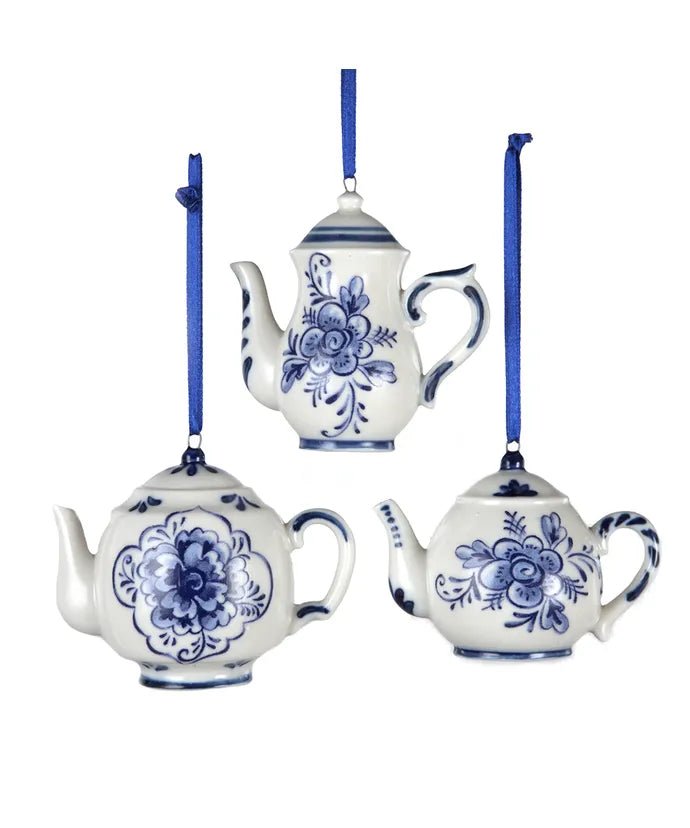 Delft Blue Teapot Ornaments, 3 Assorted - Lemon And Lavender Toronto