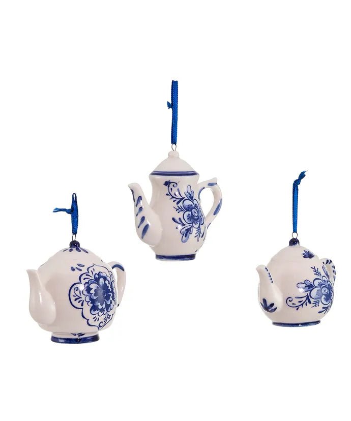 Delft Blue Teapot Ornaments, 3 Assorted - Lemon And Lavender Toronto