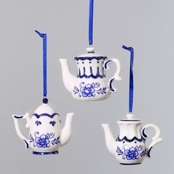 Delft Blue Teapot Ornaments, 3 Assorted - Lemon And Lavender Toronto