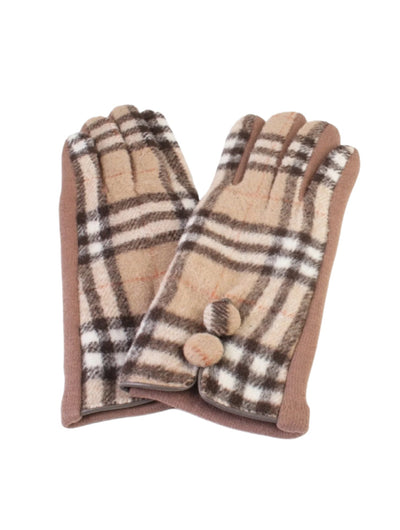 Double Buttoned Plaid Touch Screen Glove - Lemon And Lavender Toronto