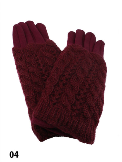 Double Layered Cable Knit Touch Screen Glove Burgundy - Lemon And Lavender Toronto