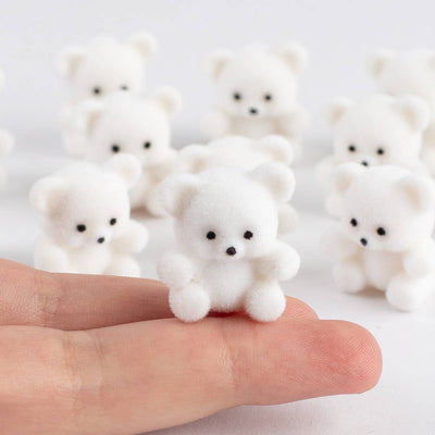 Miniature White Flocked Teddy Bear - Sold Individually