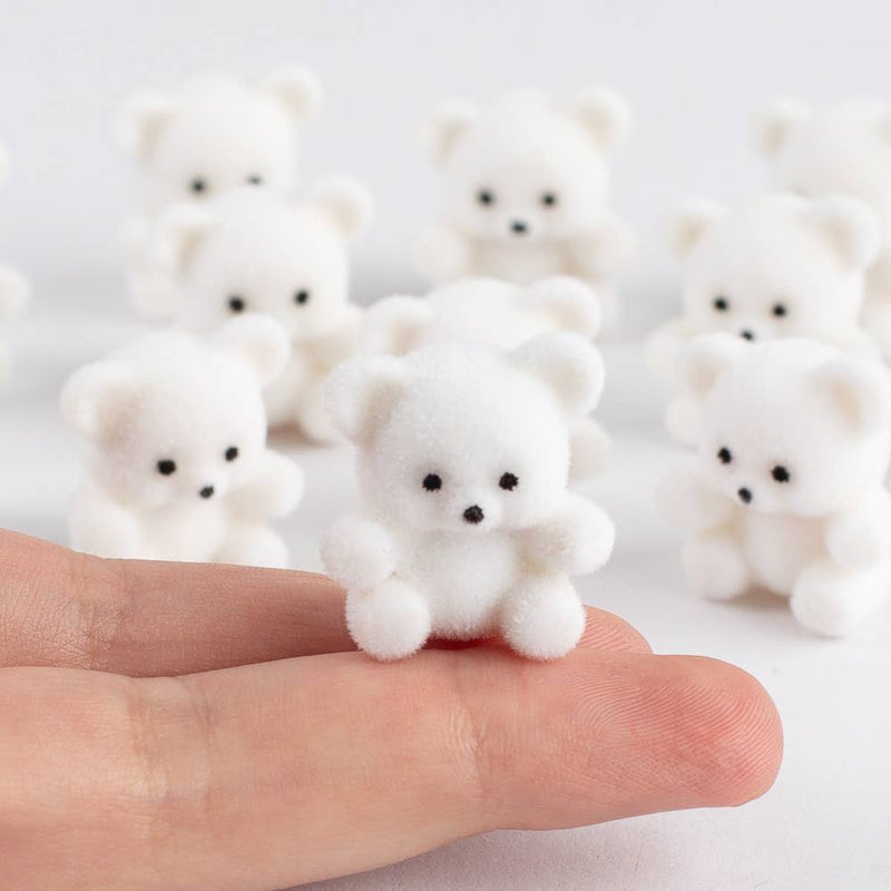 Miniature White Flocked Teddy Bear - Sold Individually