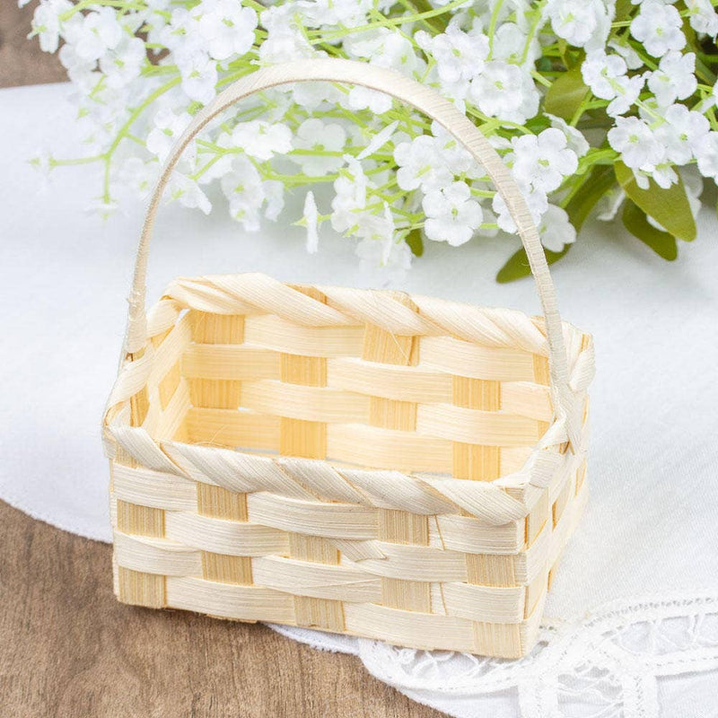 Rectangle Bamboo Basket with Handle - Sold Individually