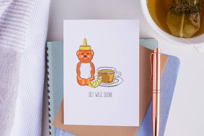 Get Well Soon (Honey and Tea) -Greeting Card