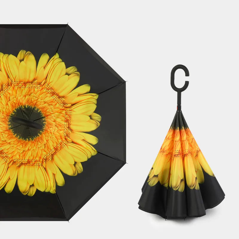 Sunflower Double Layer Inverted Umbrella Shaped Handle