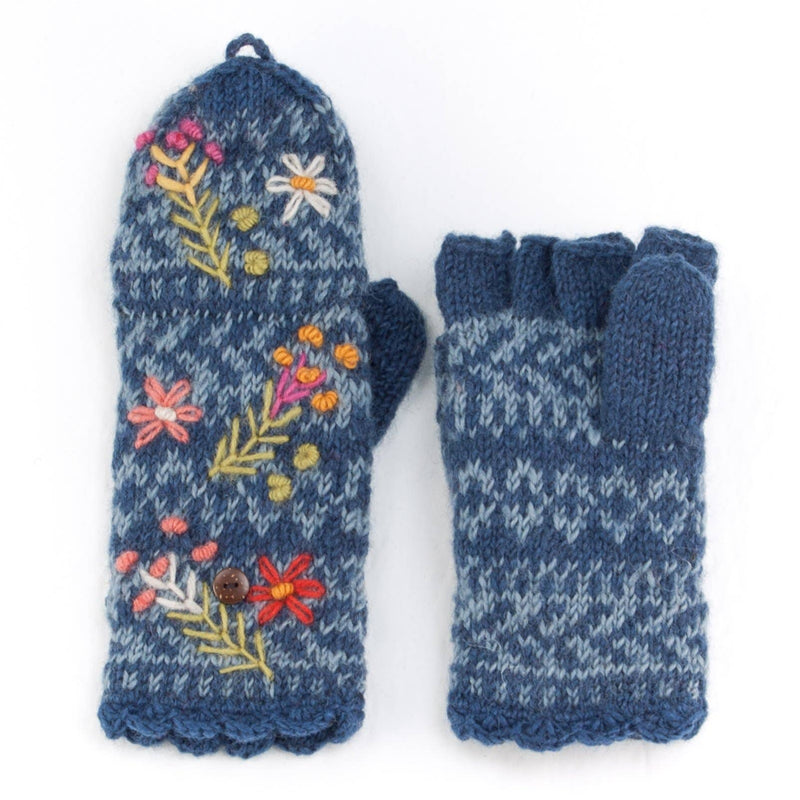 Lost Horizons Canada - Sadie Wool Convertible Mittens with Embroidery