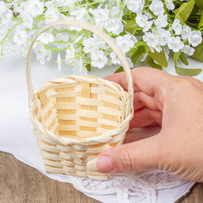 Mini Woven Bamboo Basket with Handle - Sold Individually