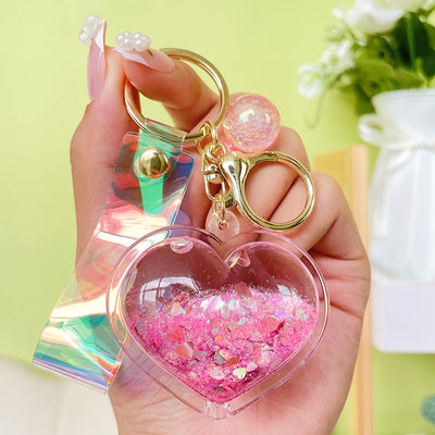 Love Heart Shape Quicksand Sequin Keychain