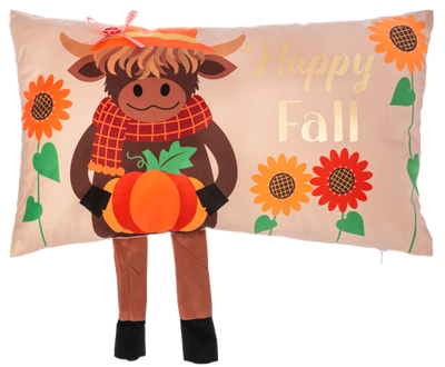 Happy Fall Highland Cow Dangle Leg Pillow