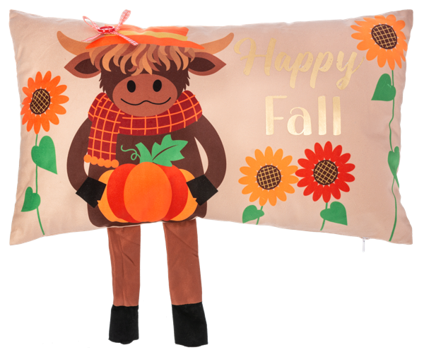 Happy Fall Highland Cow Dangle Leg Pillow
