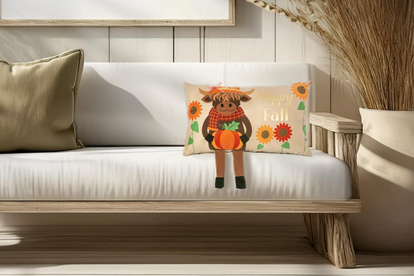 Happy Fall Highland Cow Dangle Leg Pillow