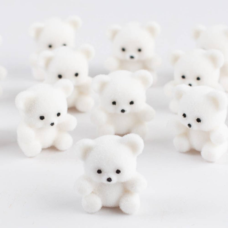 Miniature White Flocked Teddy Bear - Sold Individually