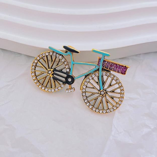 Vintage Style Bicycle Brooch with Cubic Zirconia Accents