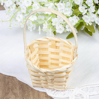 Mini Woven Bamboo Basket with Handle - Sold Individually