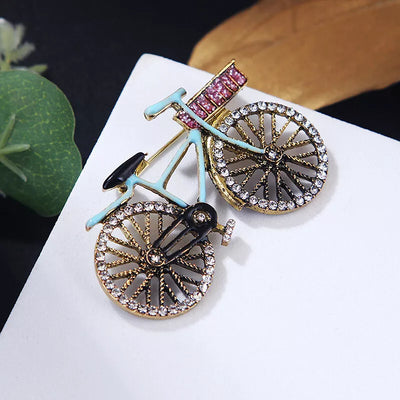 Vintage Style Bicycle Brooch with Cubic Zirconia Accents