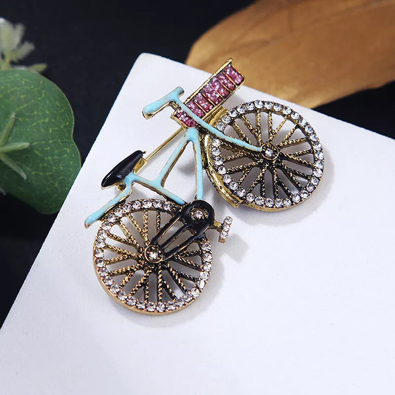 Vintage Style Bicycle Brooch with Cubic Zirconia Accents