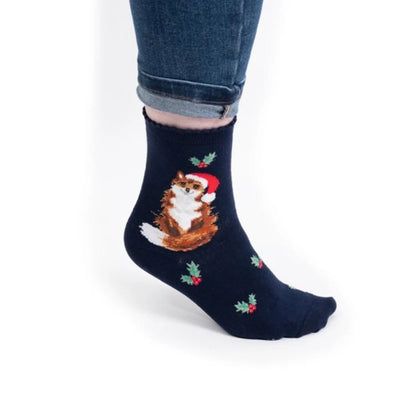 'Festive Fox' Navy Christmas Socks - Lemon And Lavender Toronto