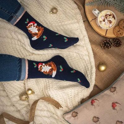 'Festive Fox' Navy Christmas Socks - Lemon And Lavender Toronto