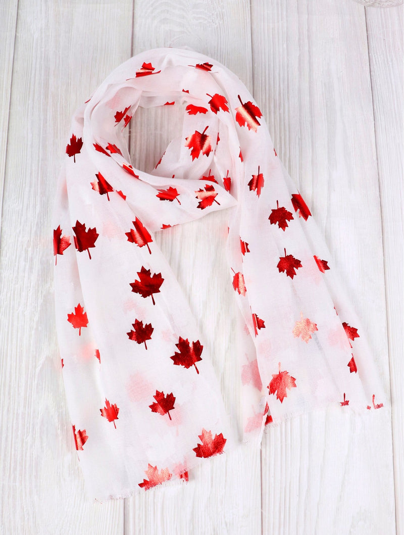 Foil Maple Leaf Print Scarf - Lemon And Lavender Toronto