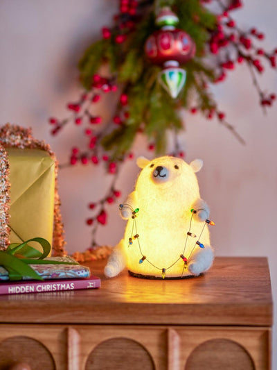 Light Up Felt Christmas Polar Bear with String Lights