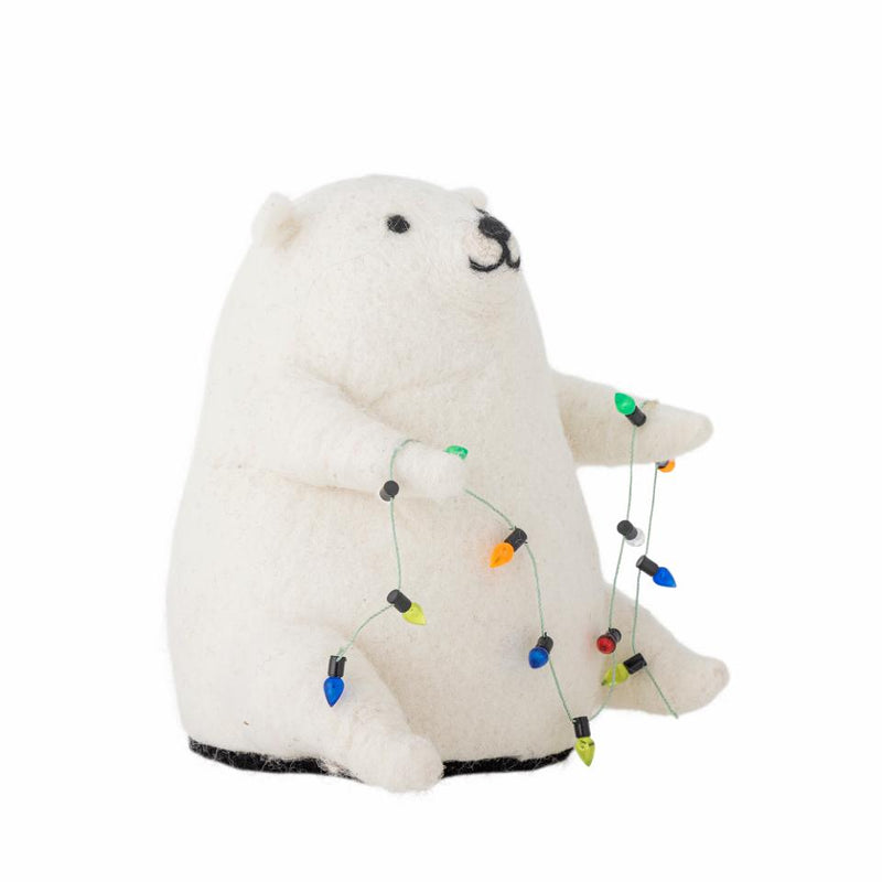 Light Up Felt Christmas Polar Bear with String Lights