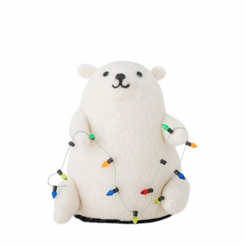 Light Up Felt Christmas Polar Bear with String Lights