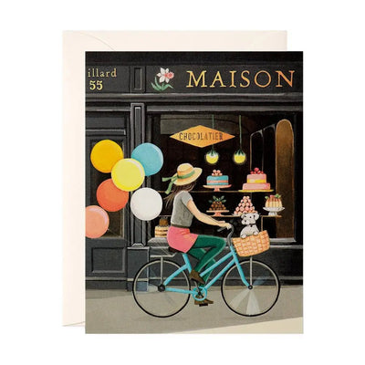 Girl On Bike Greeting Card - Lemon And Lavender Toronto