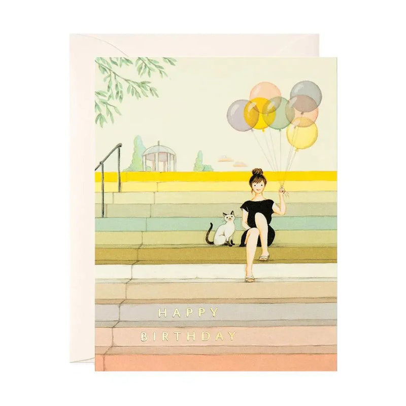 Girl On Stairs Birthday Greeting Card - Lemon And Lavender Toronto